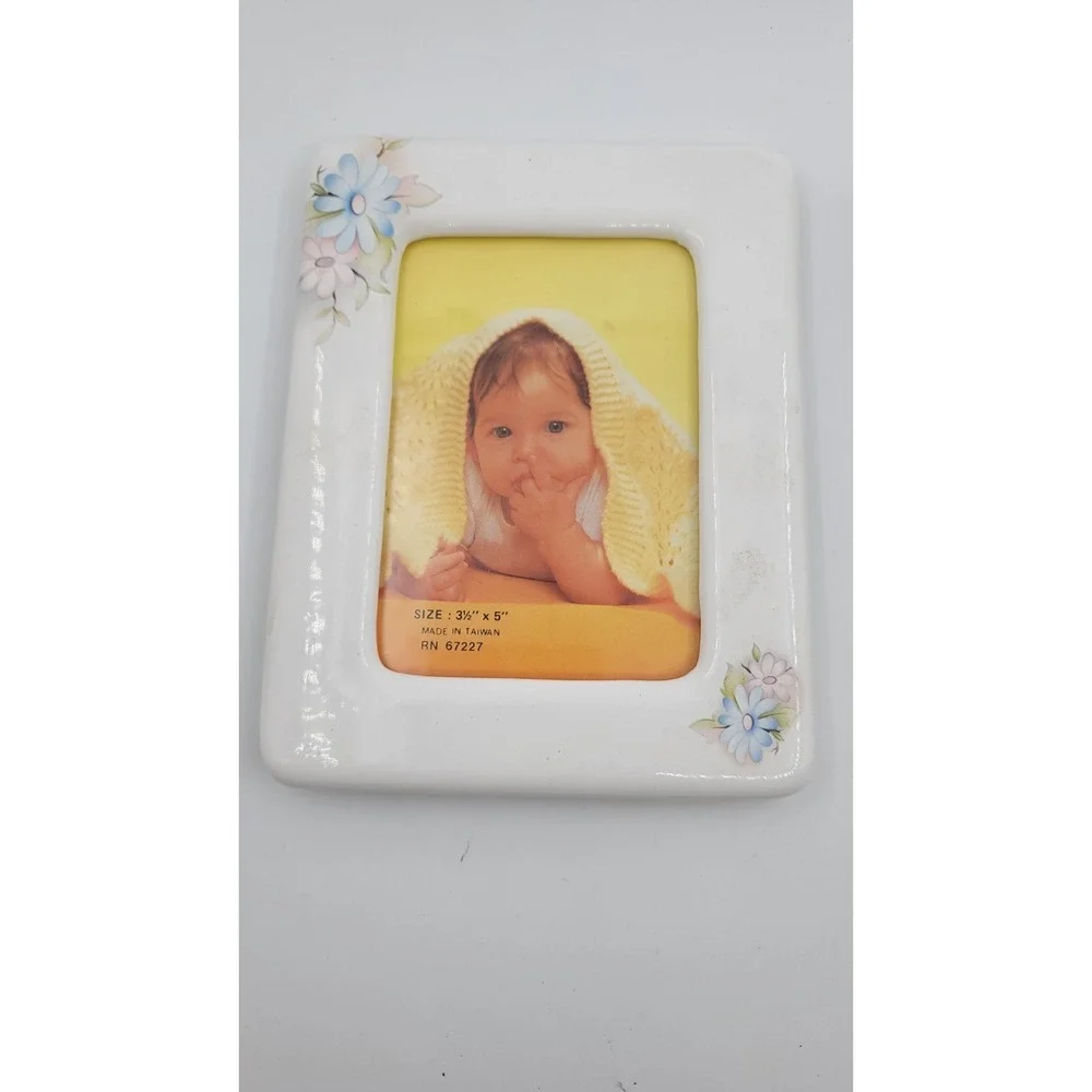 Vintage Set Of 3 White Crackle Porcelain Picture Photo Frame‎ Pink Roses Floral